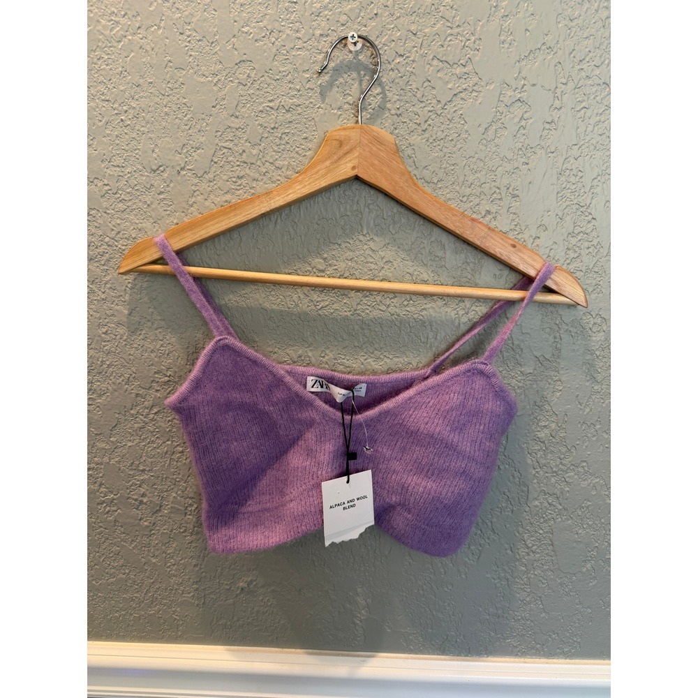 Zara Alpaca Wool Blend Knit Crop Top Lilac Purple Sweetheart Cami Medium NEW